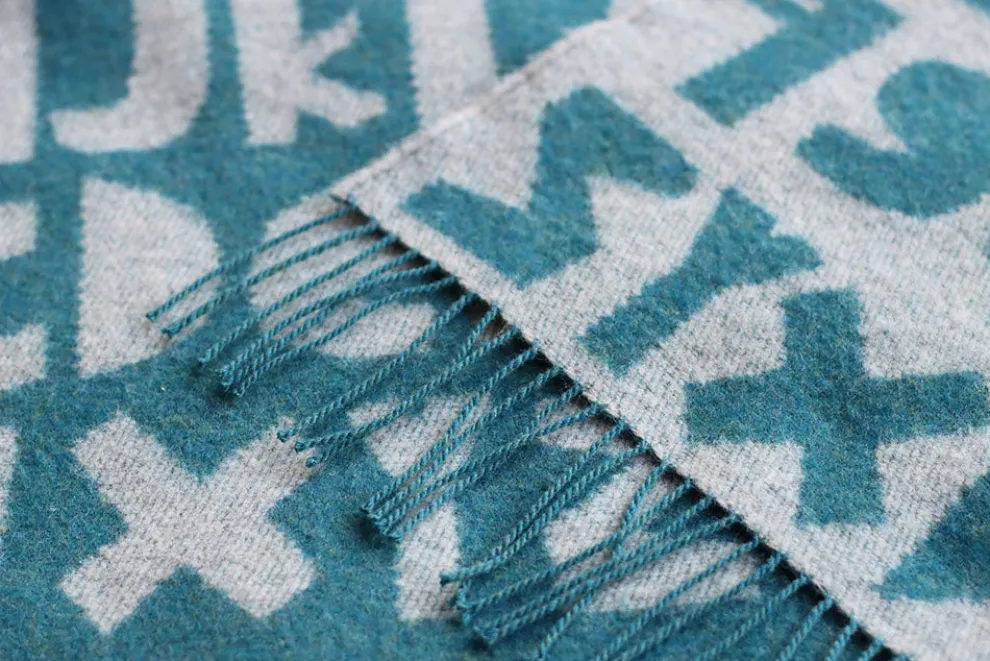 Alphabet Lambswool Throw - Blue