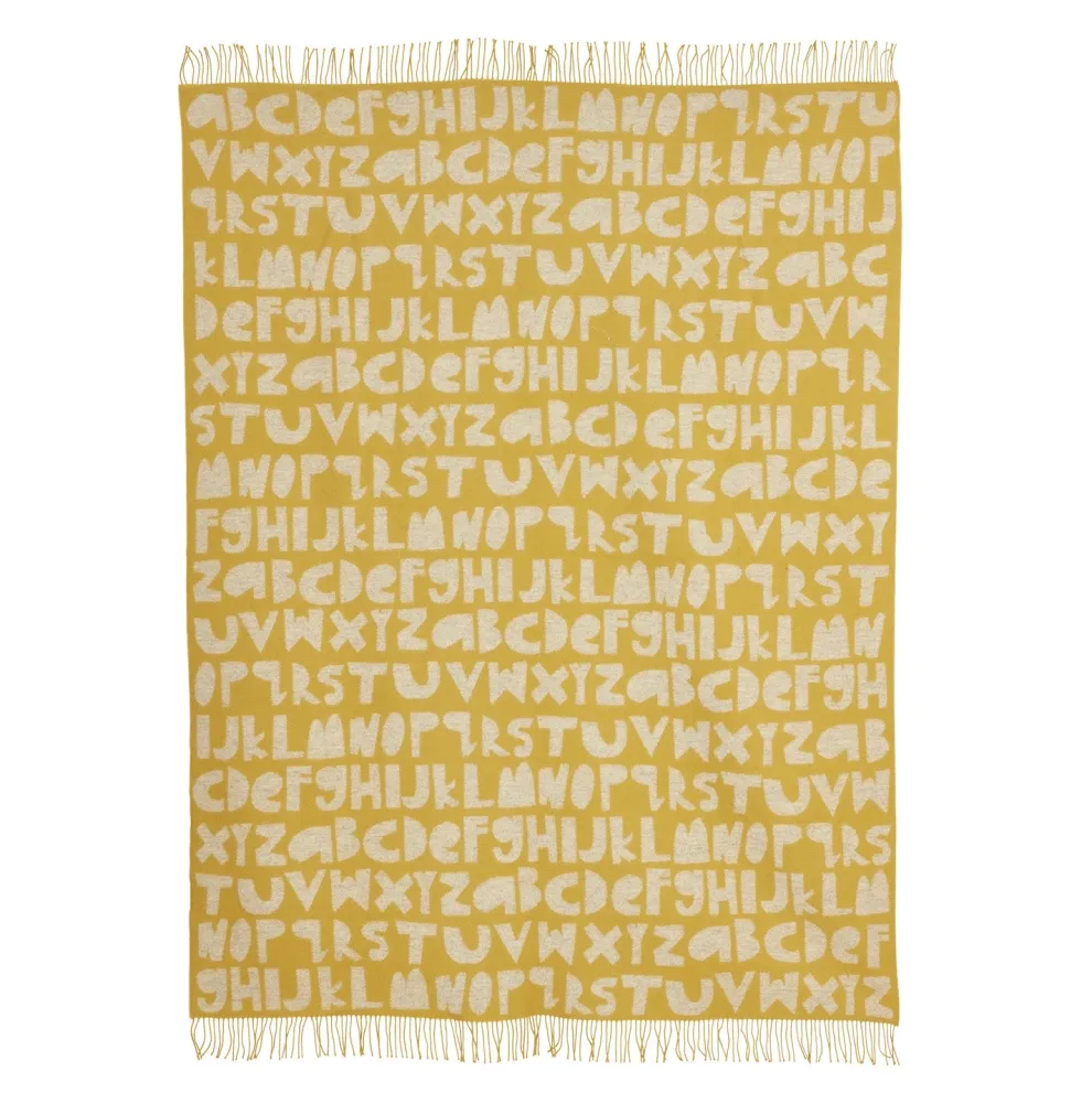 Alphabet Lambswool Throw - Yellow